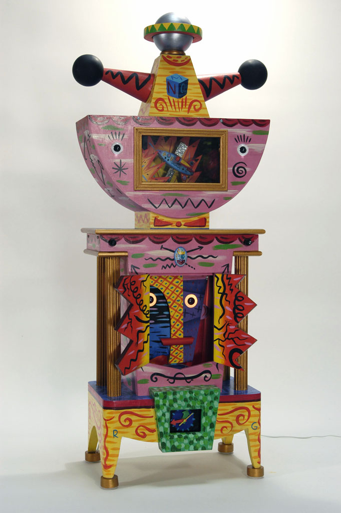 "Nomad" 1984 Acrylic on wood with lights, motors and electronic sound system. 42 x 16 x 11.