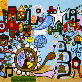 Open Society with Bells - Acrylic on canvas, 42 x 50 inches 2004