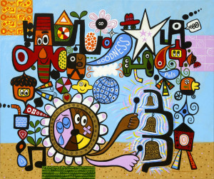 Open Society with Bells - Acrylic on canvas, 42 x 50 inches 2004