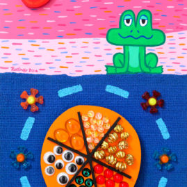 Frog's Valuables - Acrylic on wood panel with mixed materials - 15 x